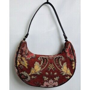 Fossil Red Tapestry Floral Hobo Bag with Yellow and Pink Accents
